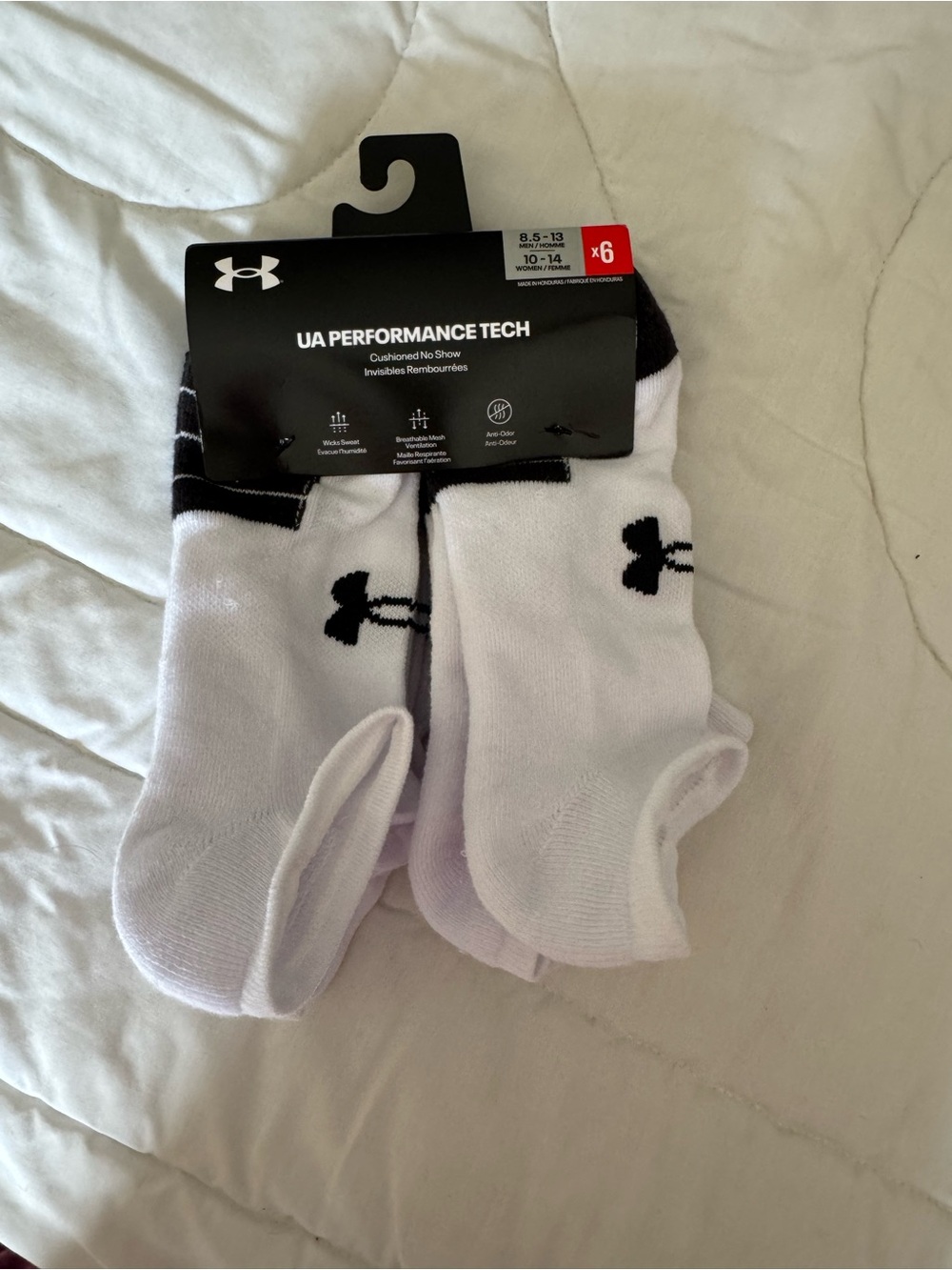Under Armour White No-Show Athletic Socks with Black Logo - 6 Pack